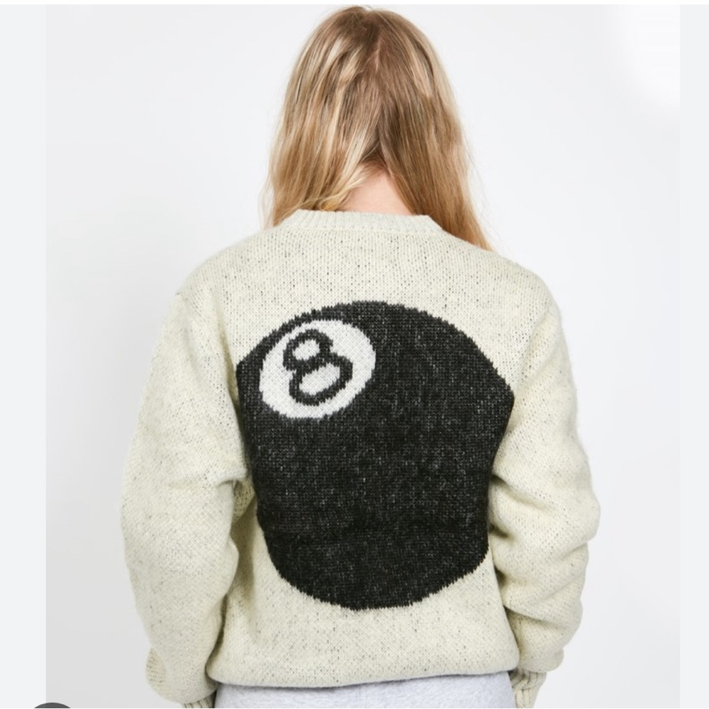 🆕NWT*STUSSY*🔥RARE🎱CREAM 8 BALL Heavy Brushed Mohair Sweater Men’s SMALL✨ - Picture 4 of 16